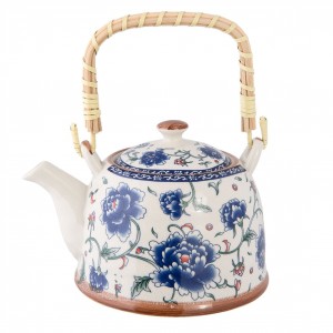 Porcelánová konvička s modrými květy a se sítkem - Ø 14*14 cm / 0,7L