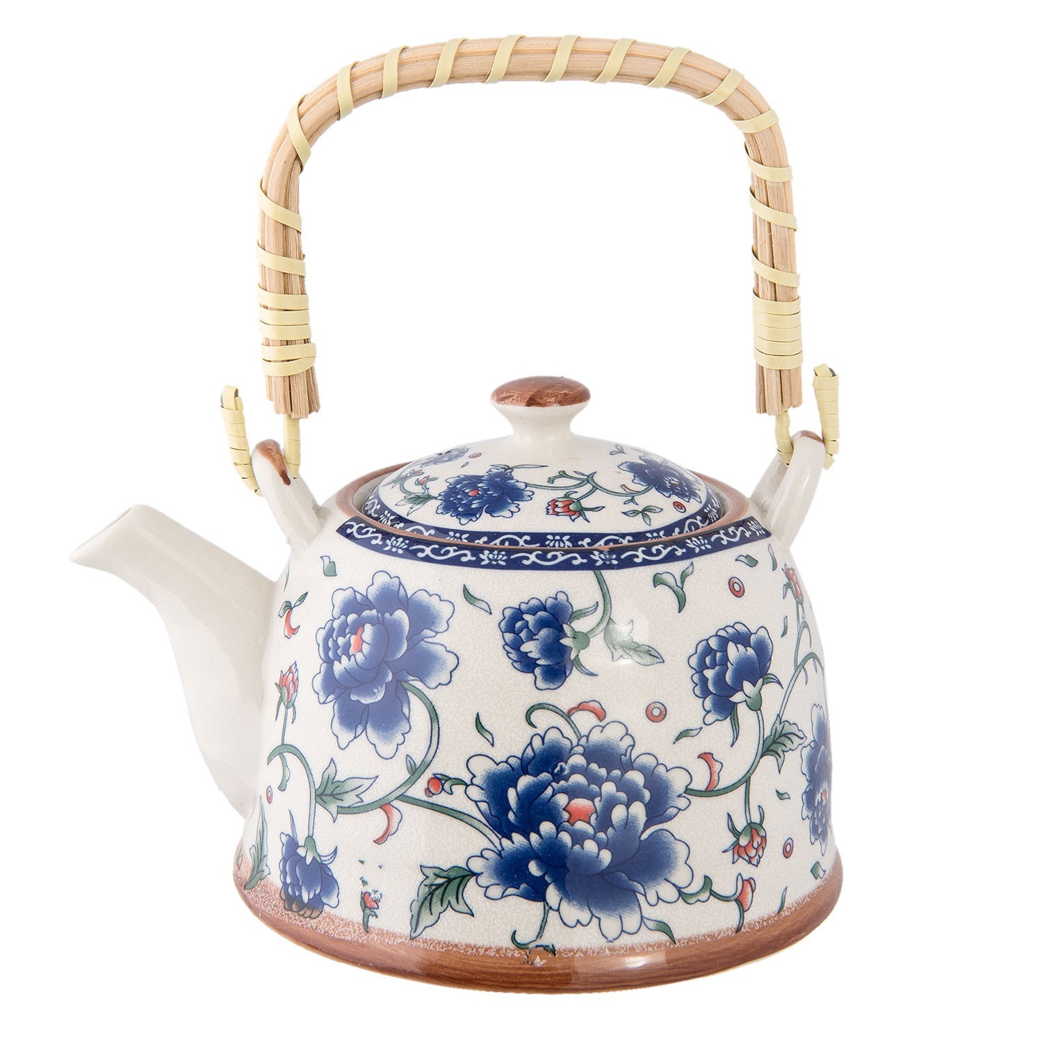 Porcelánová konvička s modrými květy a se sítkem - Ø 14*14 cm / 0,7L
