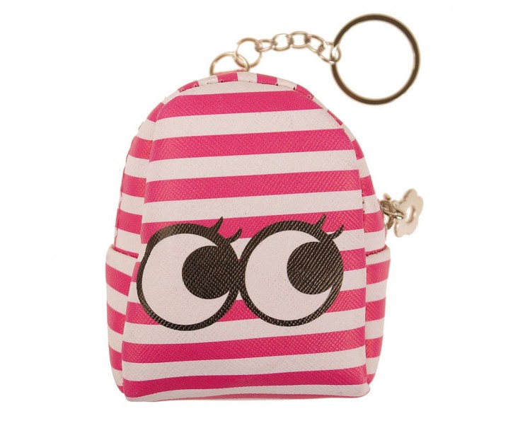 Růžová pruhovaná peněženka ve tvaru batůžku s očima - 9*7*4 cm