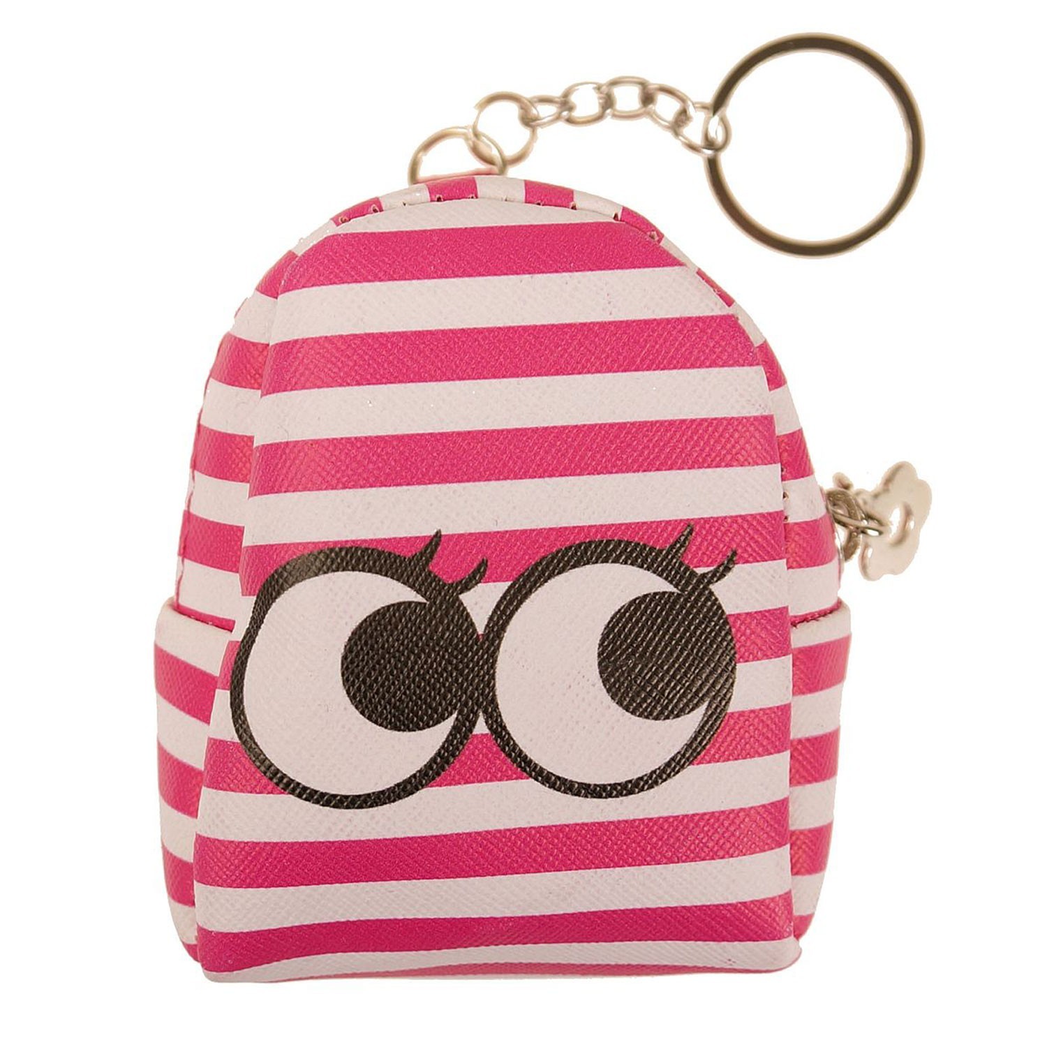 Růžová pruhovaná peněženka ve tvaru batůžku s očima - 9*7*4 cm Clayre & Eef