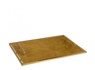 Kovový zlatý podnos s uchy - 40*30*4,5 cm