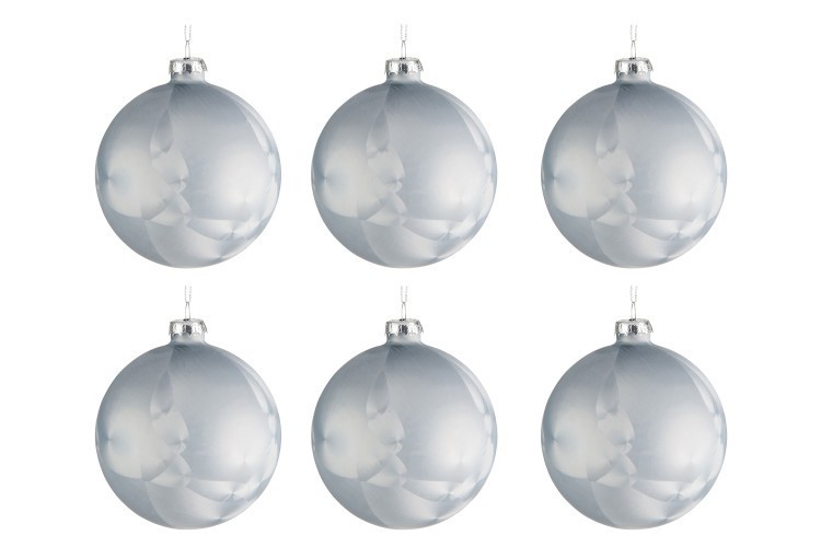Sada vánočních koulí v matné modré barvě s dekorem - Ø 8*8,4 cm J-Line by Jolipa