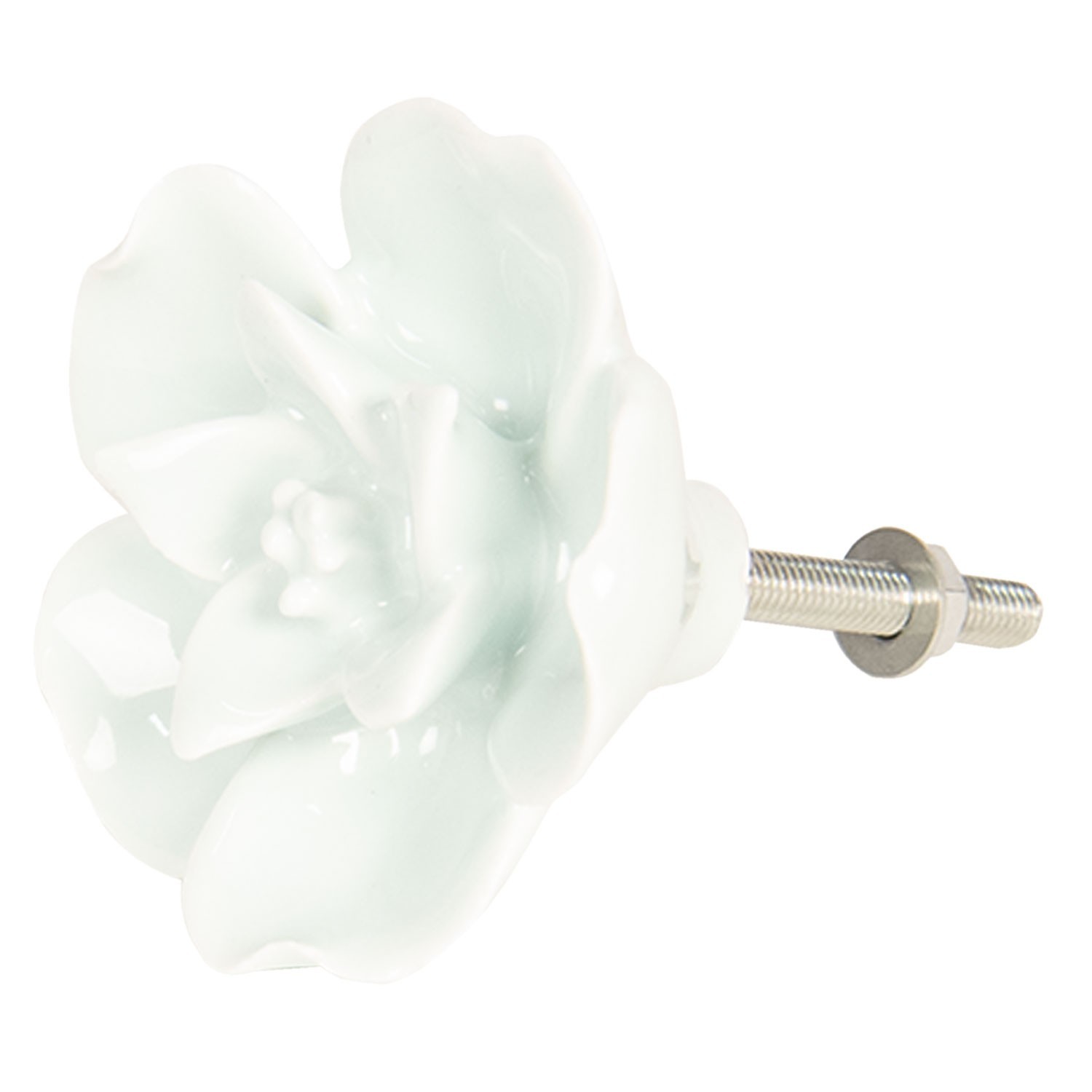 Světle mintová nábytková úchytka ve tvaru květiny – Ø 5,5 cm Clayre & Eef