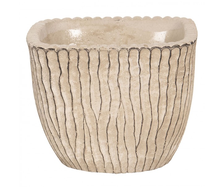 Béžový betonový obal na květináč s hnědými linkami - 13*13*11 cm Clayre & Eef