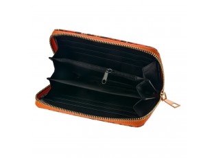 Oranžovo černá peněženka s květinami - 16*9 cm