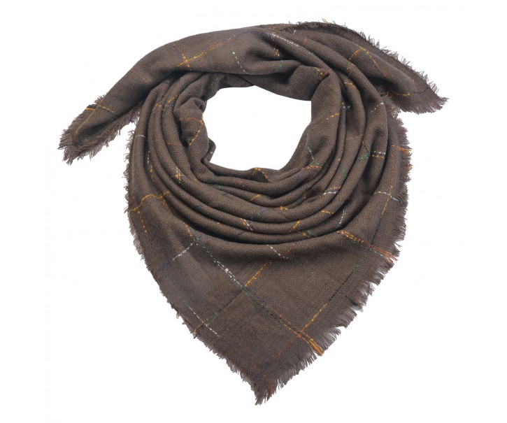 Hnědý šátek s tenkými barevnými proužky - 130*130 cm