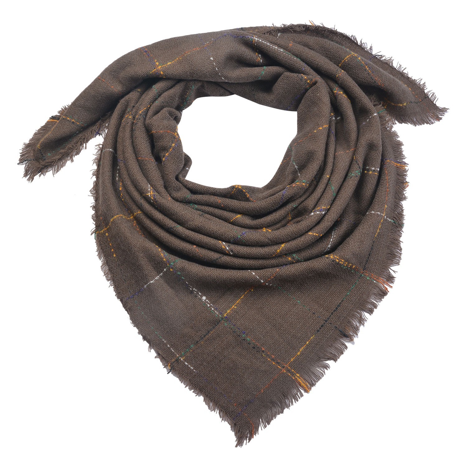Hnědý šátek s tenkými barevnými proužky - 130*130 cm Clayre & Eef