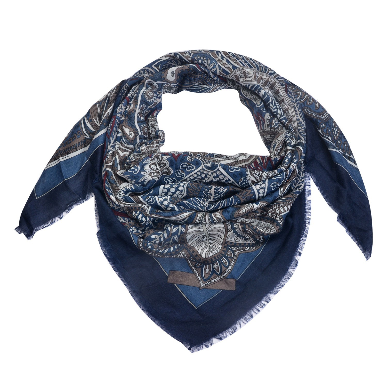 Modrý šátek s potiskem - 135*135 cm Clayre & Eef