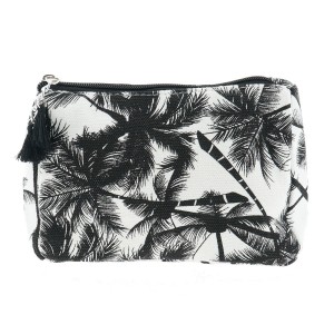 Černo-bílá bavlněná toaletní taška s palmami - 18*13*6 cm