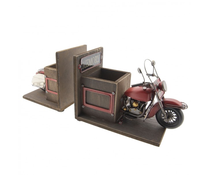 Zarážka na knihy s přihrádkami na tužky v designu retro motorky - 42*14*18 cm Clayre & Eef