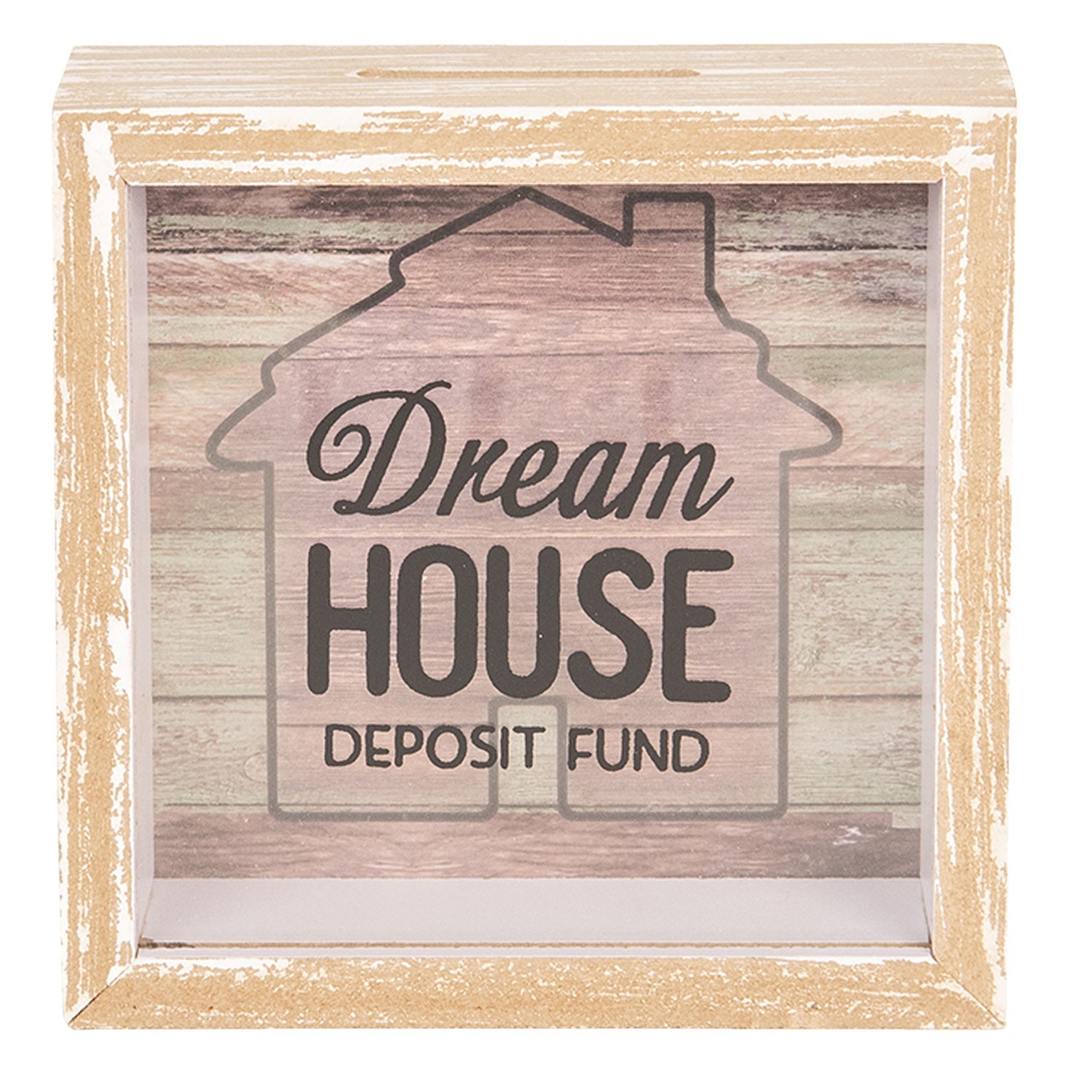 Levně Dřevěná pokladnička Dream House - 15*5*15 cm 6H1780