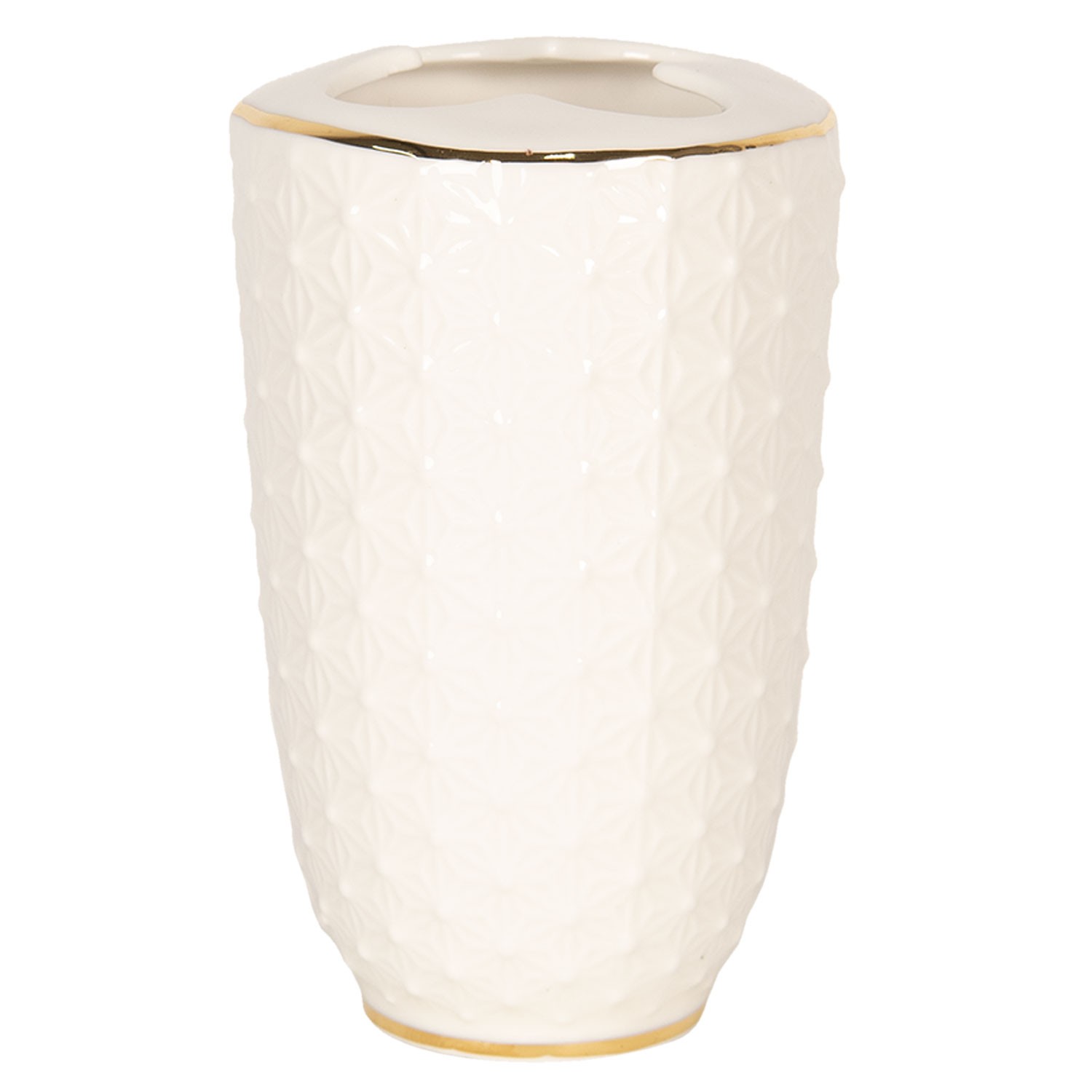 Porcelánový kelímek na zubní kartáčky se zlatým pruhem - 7*12 cm