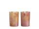 2 ks oranžovo růžový skleněný svícen s palmami - 12*12*18 cm