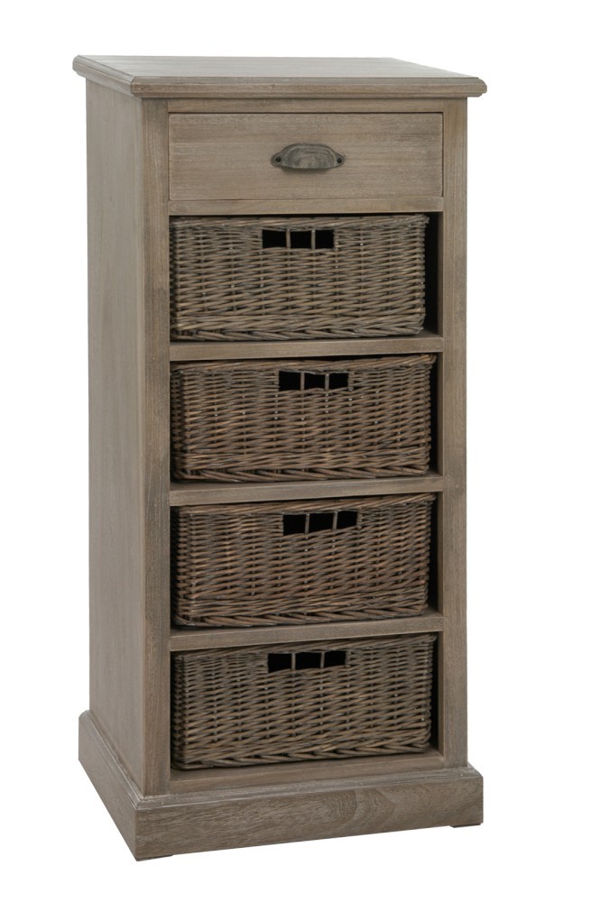 Dřevěná skříňka s proutěnými košíky Jerome - 49*33*107 cm