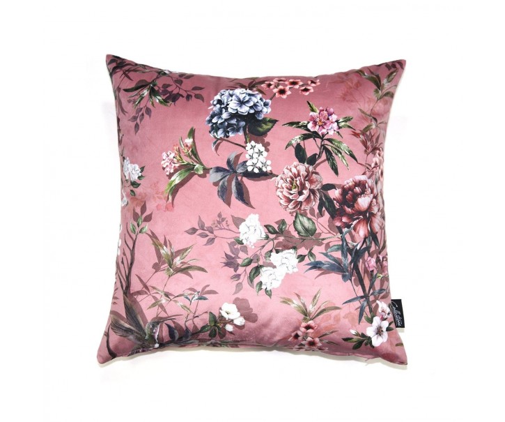 Růžový sametový polštář s květy Luisa roze- 45*45cm