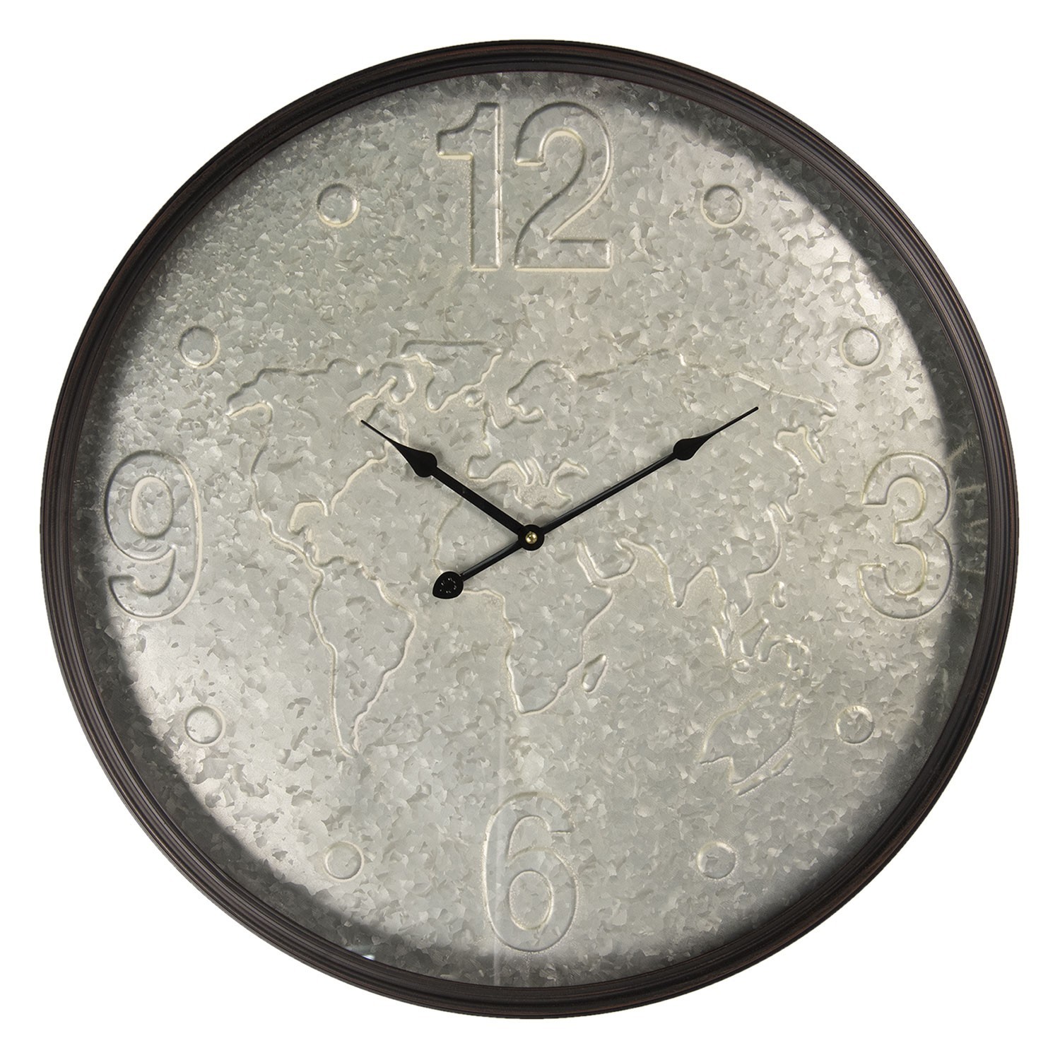 Nástěnné hodiny s vytlačenými světadíly - Ø 60*6 cm / 1*AA Clayre & Eef