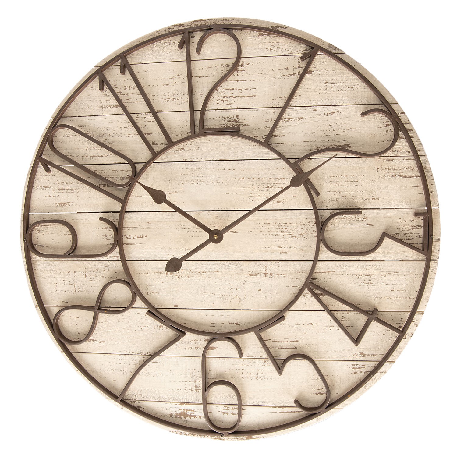 Dřevěné hodiny s kovovým ciferníkem - Ø 72*7 cm / 2*AA Clayre & Eef