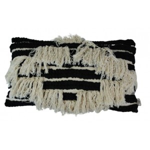 Černo-krémový boho polštář s třásněmi - 30*50cm