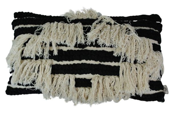 Černo-krémový boho polštář s třásněmi - 30*50cm