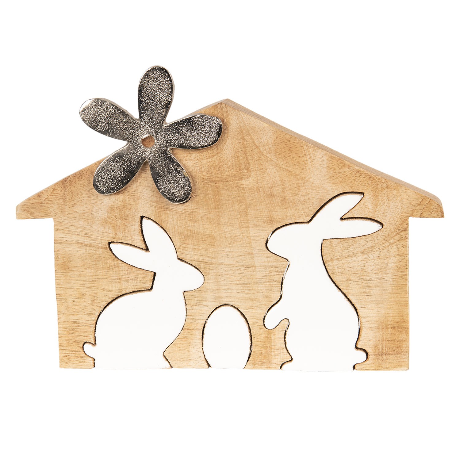 Dřevěná velikonoční dekorace Králíci v domečku - 26*17*2 cm Clayre & Eef