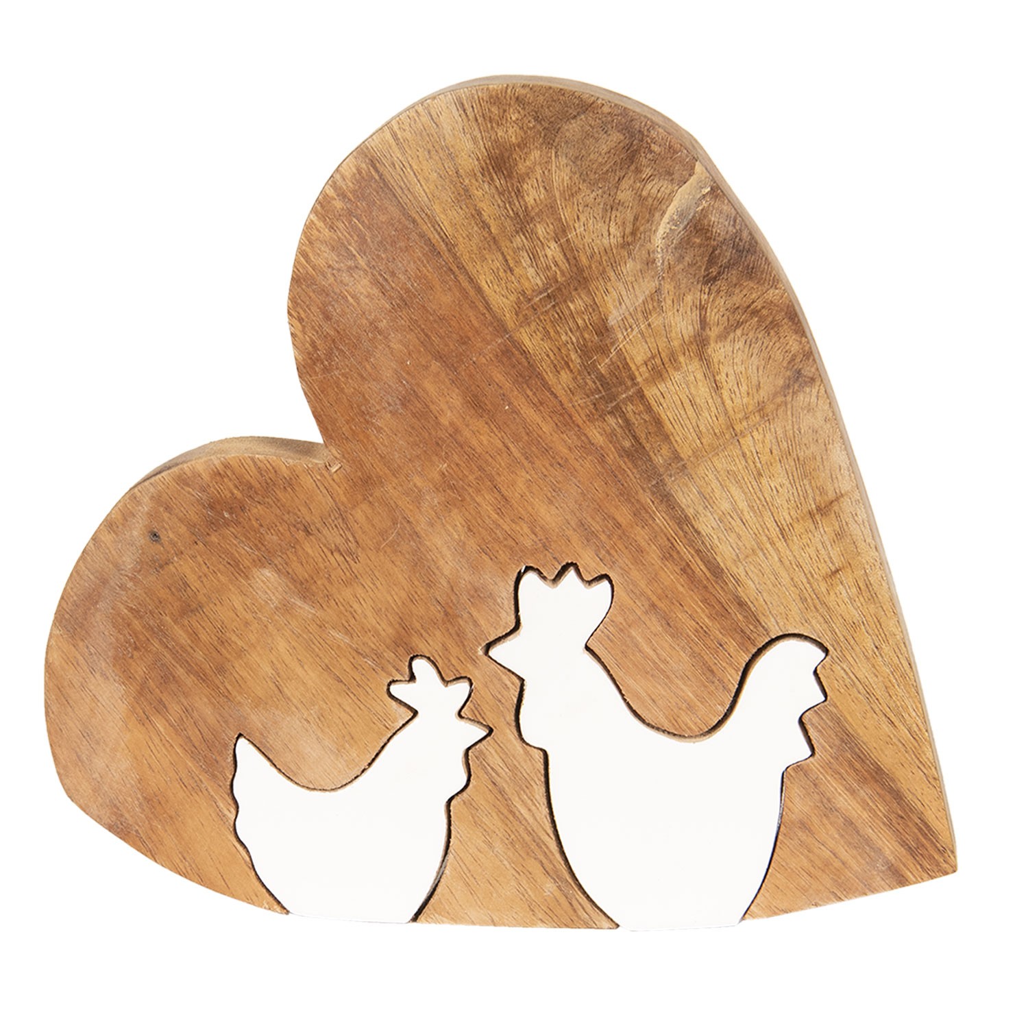 Velikonoční dekorace ze dřeva Srdce s kohoutky – 16*15*2 cm