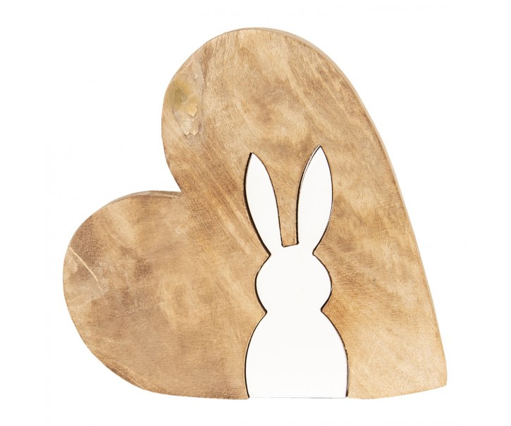 Dřevěná velikonoční dekorace Srdce se zajíčkem - 16*15*2 cm Clayre & Eef