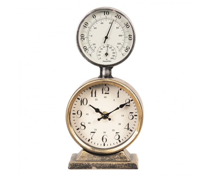 Kovové stolní hodiny s teploměrem - 13*6*27 cm/2xAA