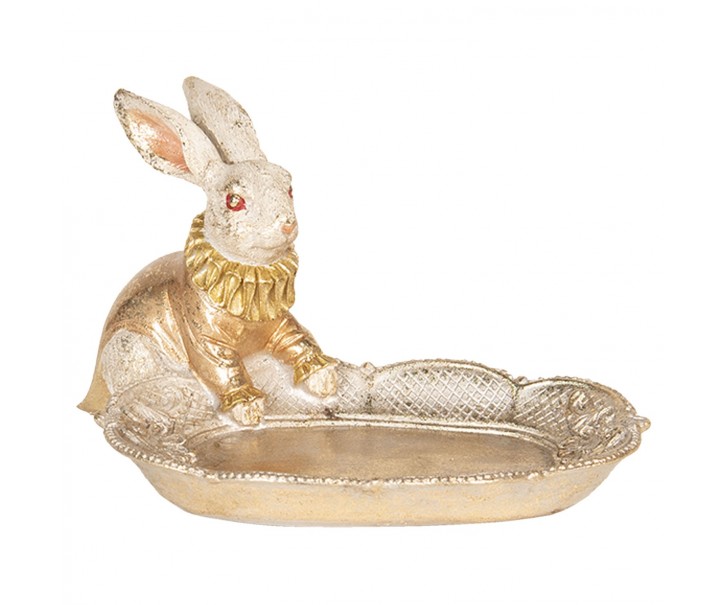 Zlatý dekorační talíř s králíkem - 15*11*09 cm