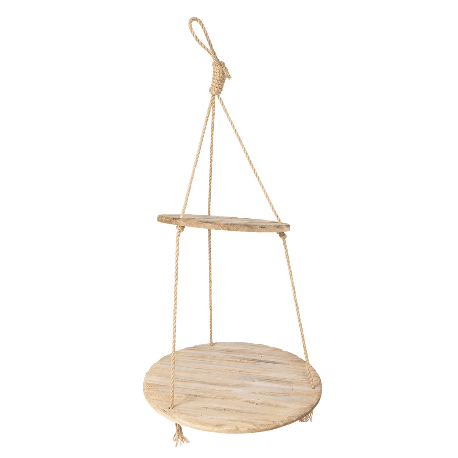 Závěsná dřevěná kulatá police na laně – Ø 56*110 cm
