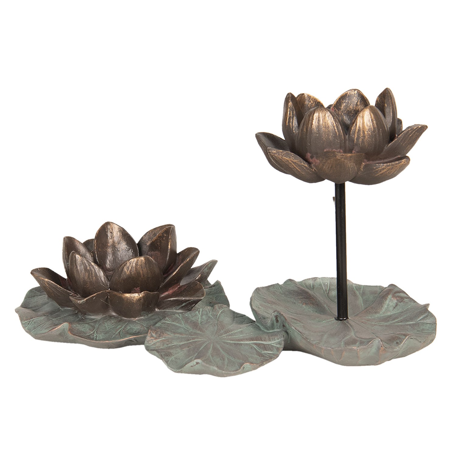 Dekorační svícen s lotosovými květy ve zlaté antik barvě - 10*8*33 cm Clayre & Eef