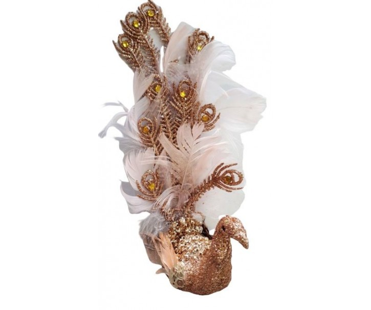 Zlato-růžová třpytivá ozdoba páv s peříčky - 8*20 cm Colmore by Diga