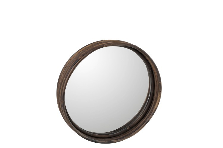 Hnědé kulaté ratanové zrcadlo- Ø30*5cm J-Line by Jolipa