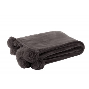Taupe plyšový pléd Pompom s bambulemi - 130*170cm
