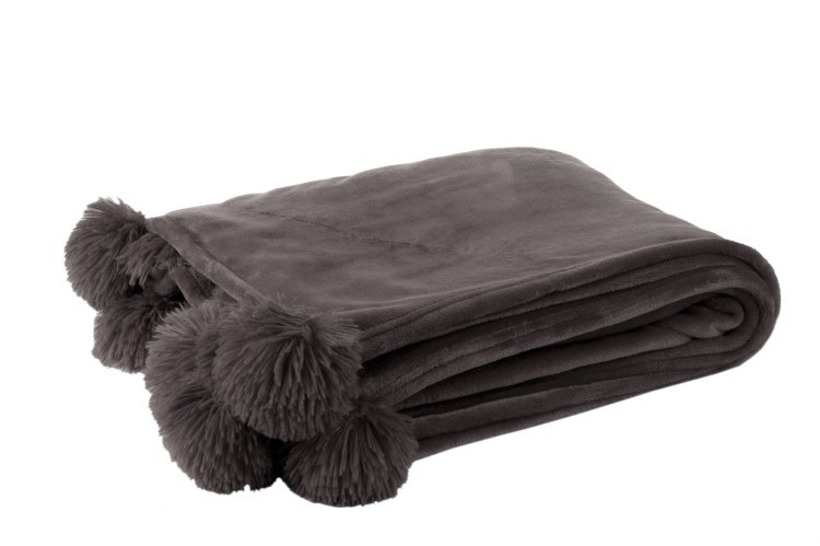 Taupe plyšový pléd Pompom s bambulemi - 130*170cm
