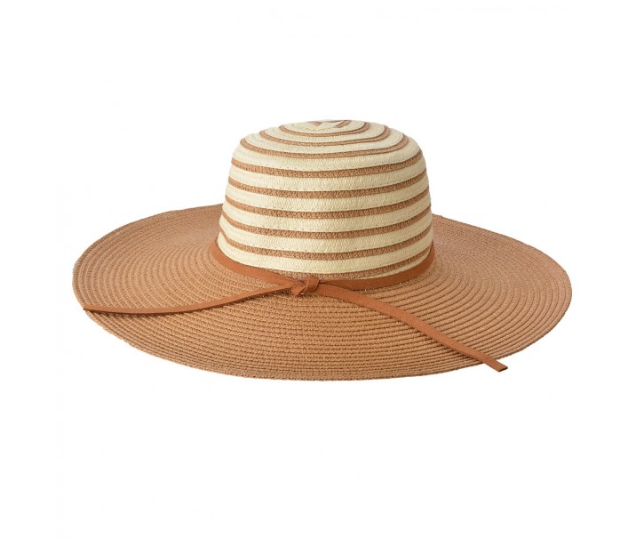 Hnědo přírodní klobouk s proužky a mašlí - Ø 58 cm
