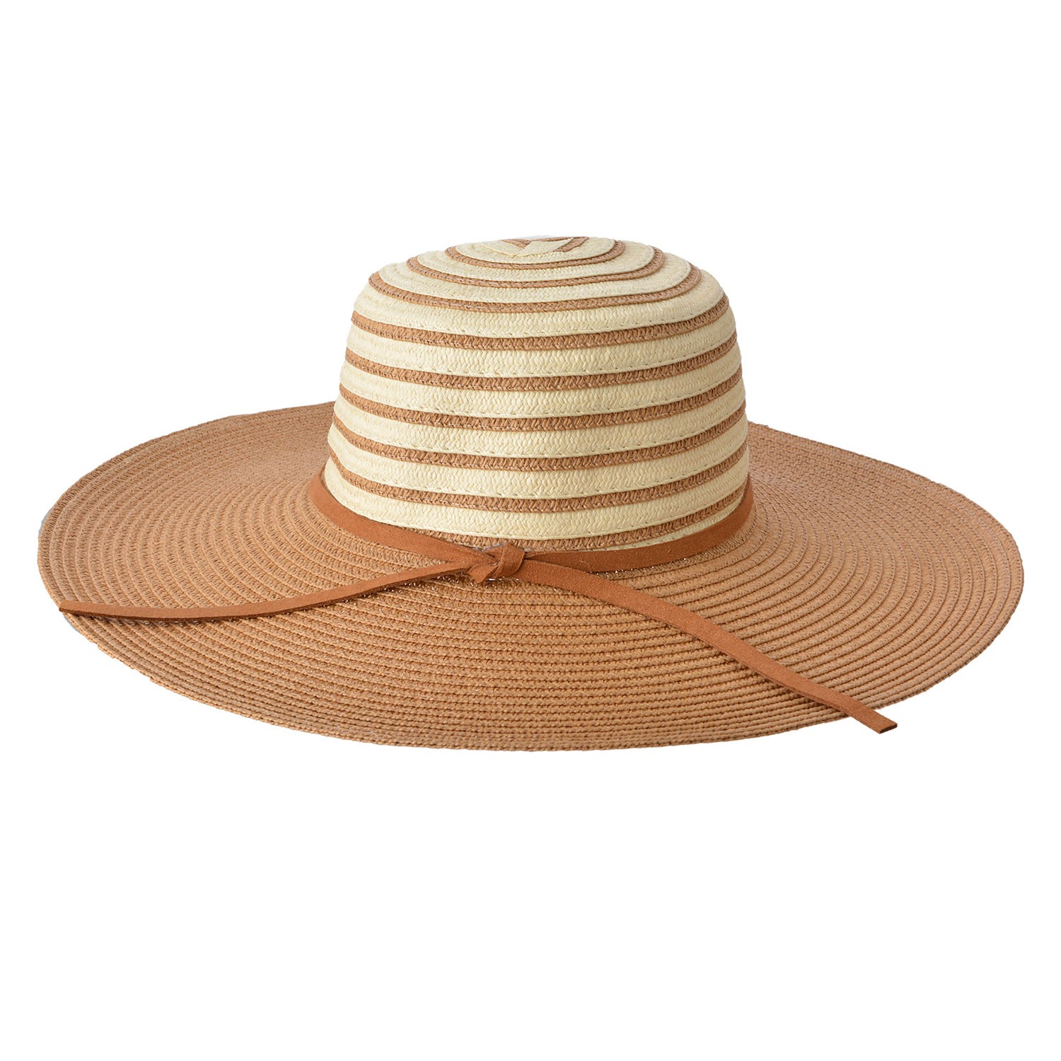 Hnědo přírodní klobouk s proužky a mašlí - Ø 58 cm Clayre & Eef
