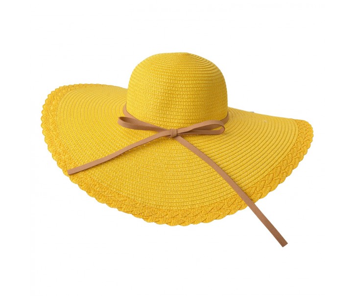 Žlutý klobouk s hnědou úzkou mašlí - Ø 58 cm
