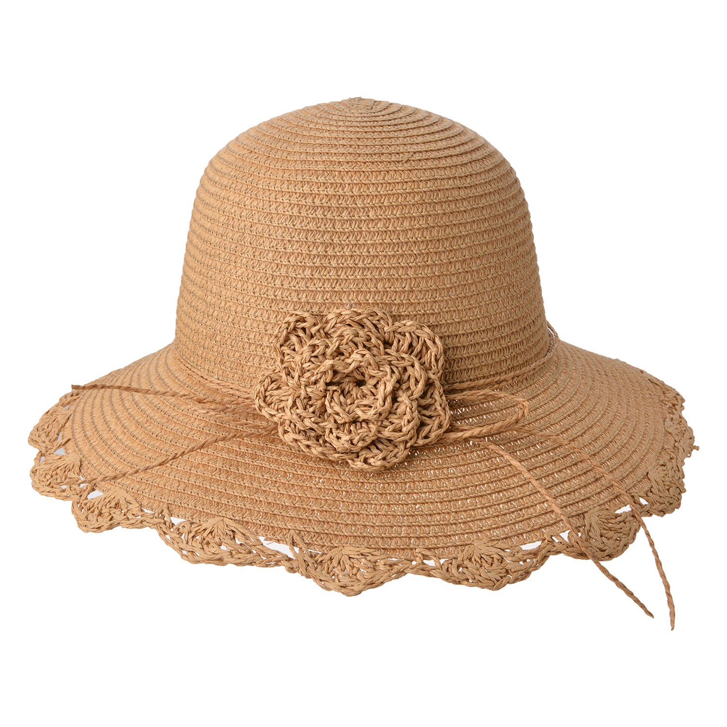Béžový dámský klobouk s květinou - Ø58 cm Clayre & Eef