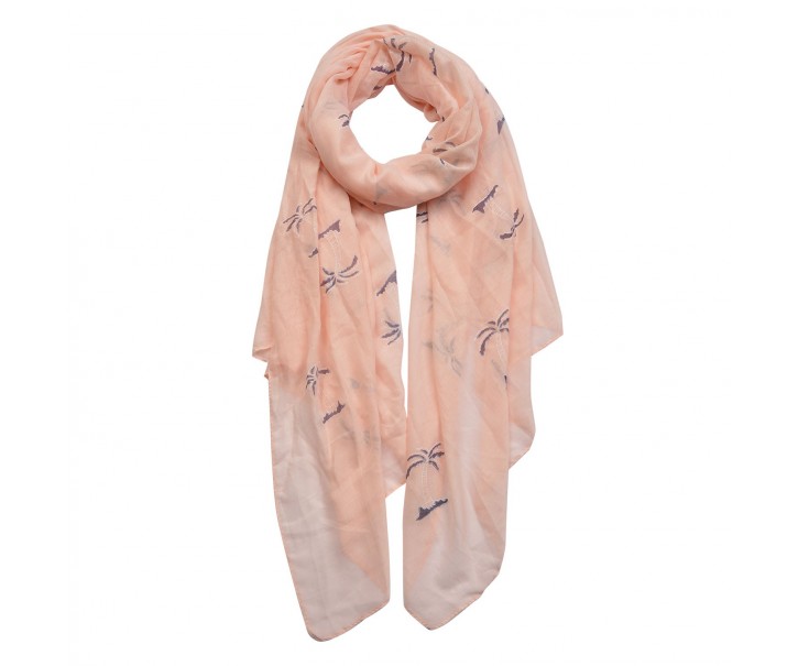 Růžovo oranžový šátek s palmami - 70*180 cm