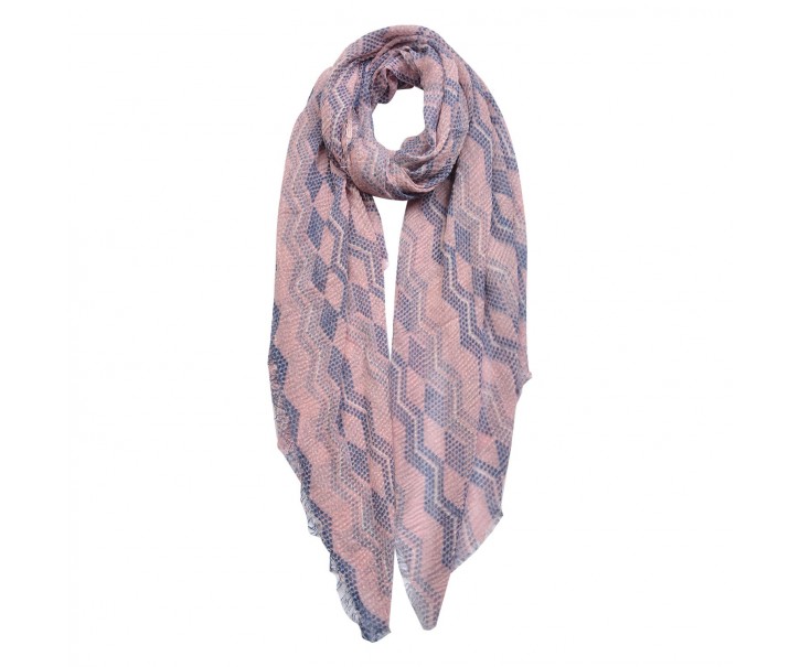 Růžovo modrý šátek s potiskem imitace hadí kůže - 90*180 cm