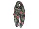 Černý šátek s červenými květy a zelenými listy - 80*180 cm