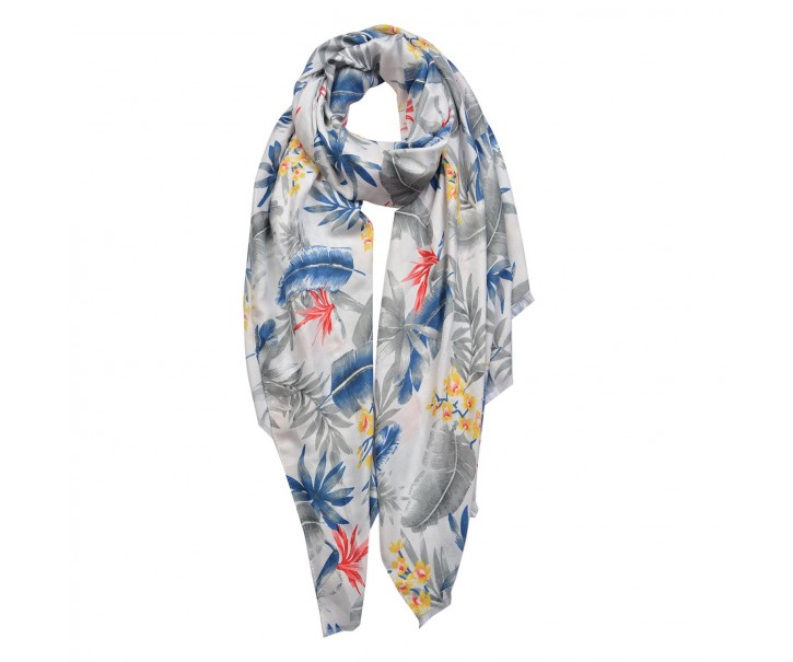 Světle šedý šátek s barevnými listy - 80*180 cm
