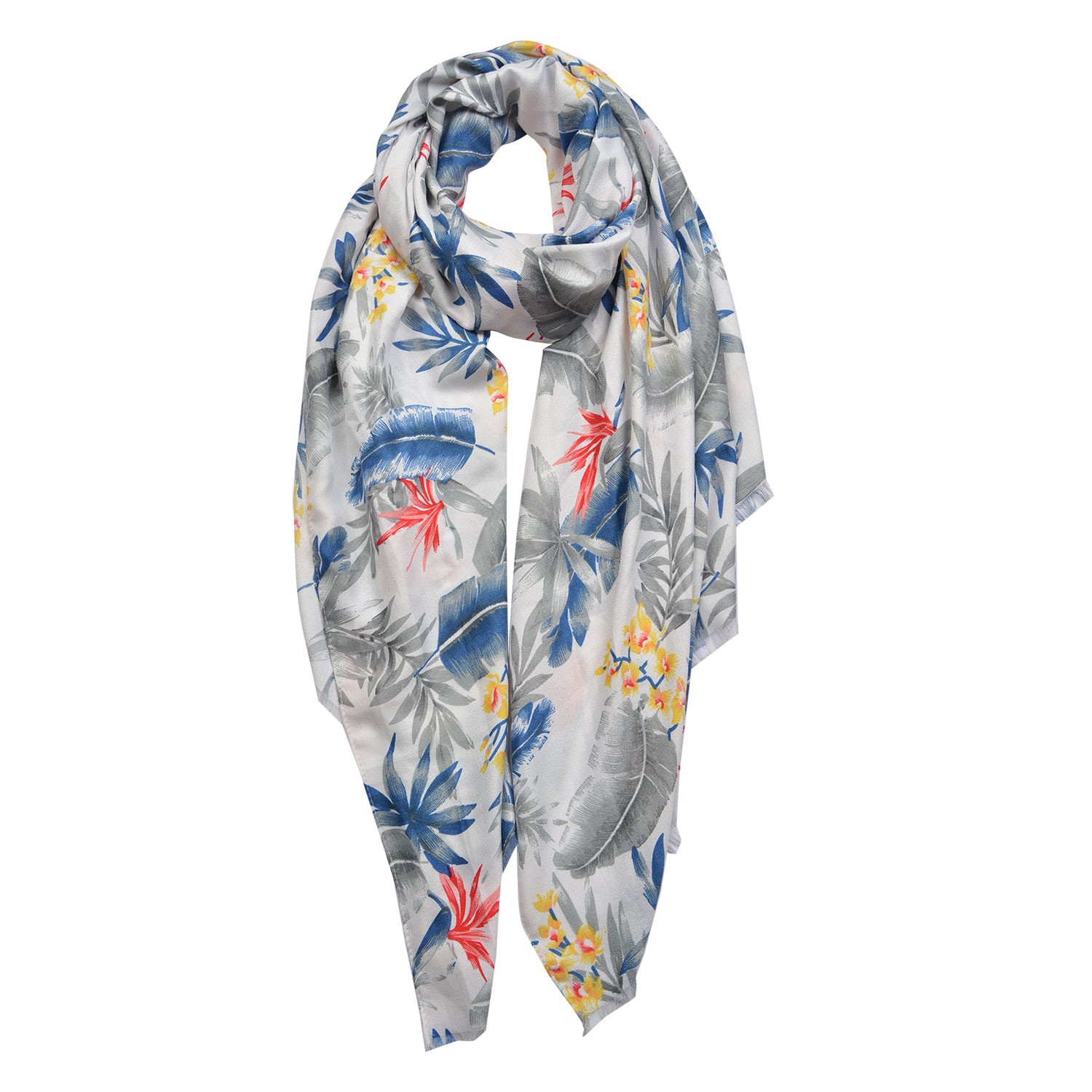 Světle šedý šátek s barevnými listy - 80*180 cm Clayre & Eef