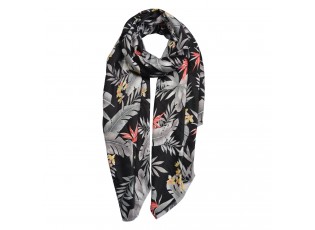 Černý šátek s barevnými květy a listy - 80*180 cm