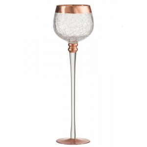 Skleněný svícen na noze s popraskáním Copper - Ø 9*30cm