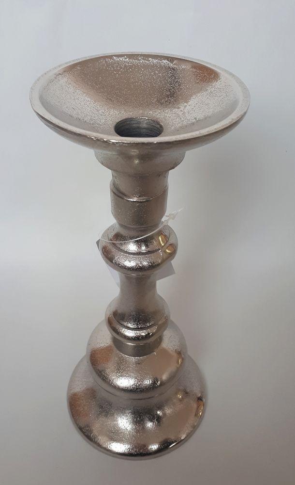 Kovový stříbrný kovový svícen - Ø 9*22cm