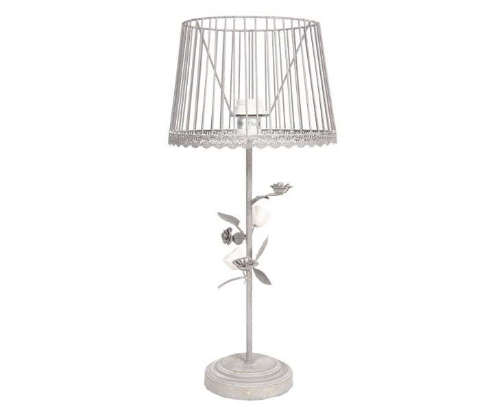 Šedá stolní lampa s patinou a růžičkami -Ø 20*48 cm Clayre & Eef