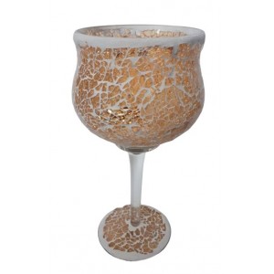 Champagne skleněný svícen na noze Mosaik - Ø 11*25 cm