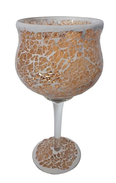 Champagne skleněný svícen na noze Mosaik - Ø 11*25 cm