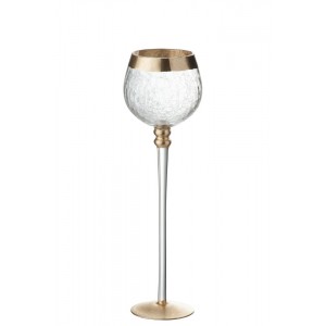 Skleněný svícen na noze s popraskáním Gold - Ø 9*30cm